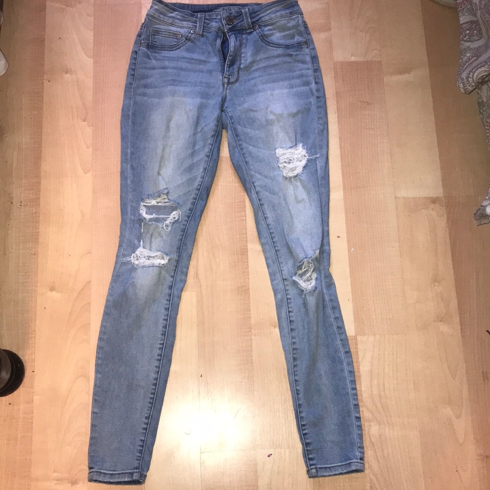 high rise, light wash skinny jeans